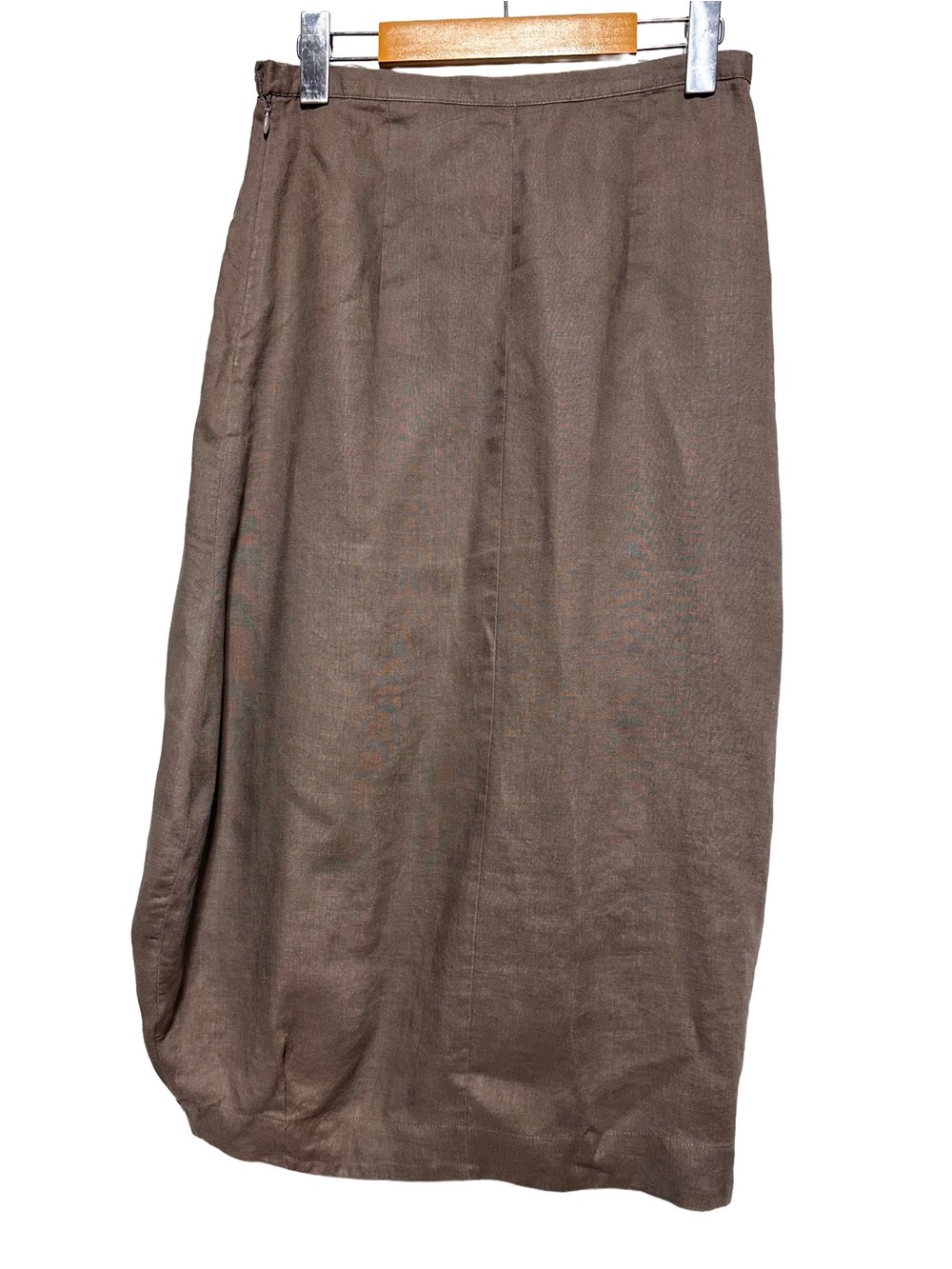 Animale Brown Linen Tulip Bubble Skirt Lagenlook Avant Garde Artsy Midi Pockets - Picture 4 of 8